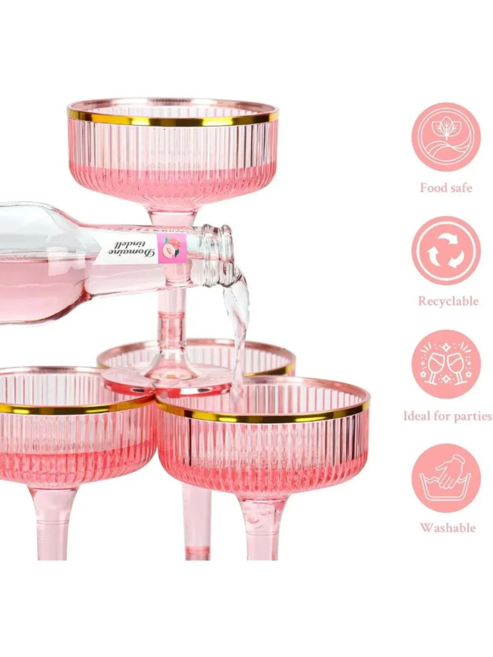 48 Pack Pink Champagne Glasses - 7oz Stackable Gold Rim Coupe for Parties